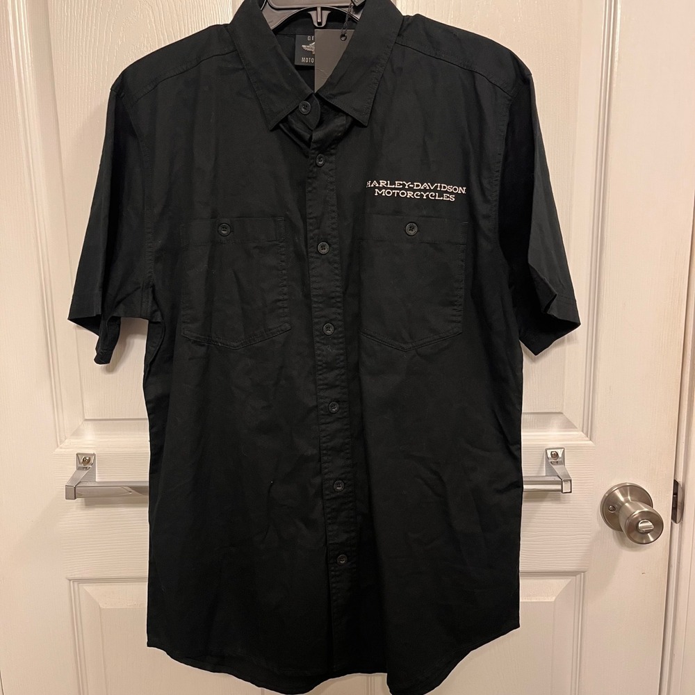 Harley-Davidson Mens Black Short Sleeve Button Up Work Shirt 99012-20VM Medium